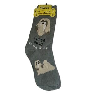 NWT Foozys Canine Collection Lhasa Apso Socks Size 9-11 Gray Cute!‎